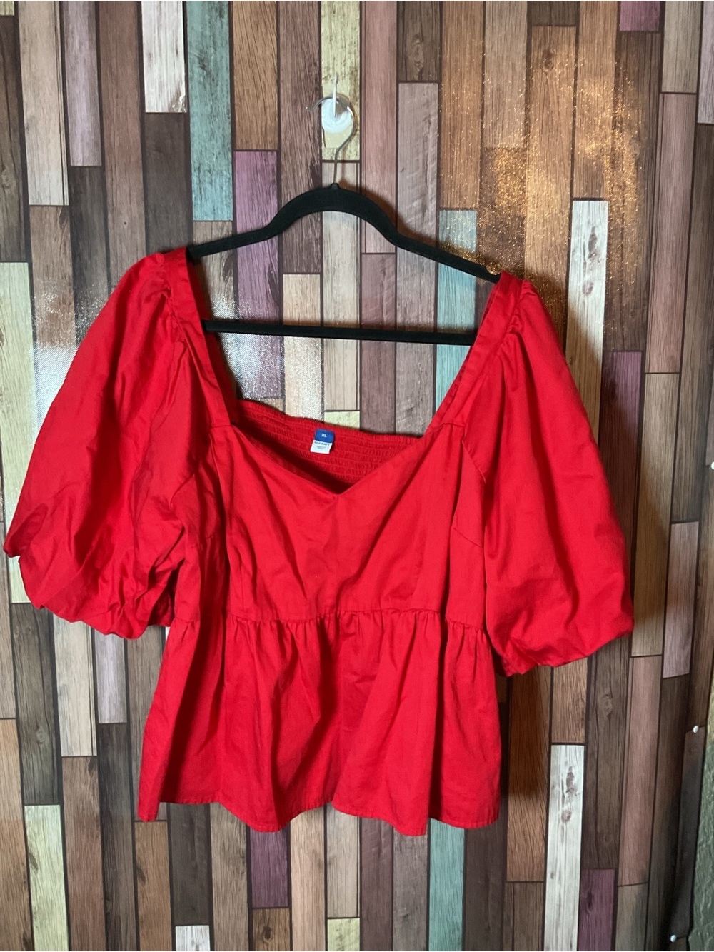 Old Navy Red Puff Sleeve Peplum Top With Square Neckline Women’s XL